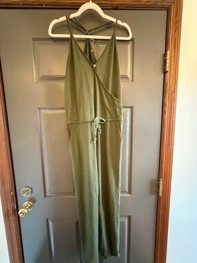 Olive Green Sleeveless Jumpsuit with Drawstring Waist